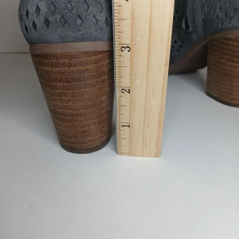 TOMS Women's Majorca Boots Size 8.5 Block Heel Open Toe Grey Suede Boho Shoes‎